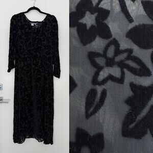 Vintage Caron Joy Sheer Black Floral Velvet Sheath Dress